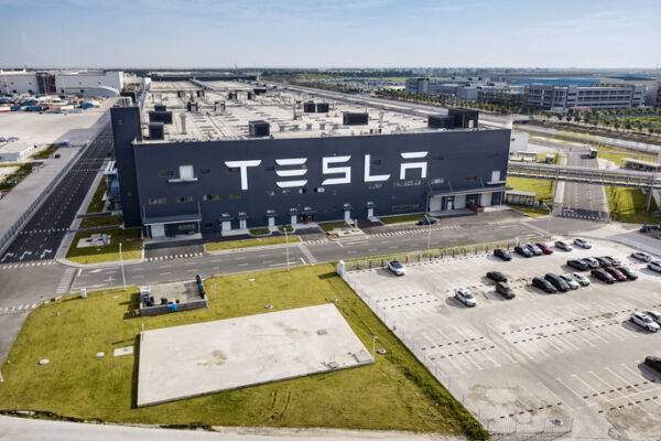 Exterior view of automobile plant Tesla Gigafactory 3 located in Pudong District, Shanghai, China