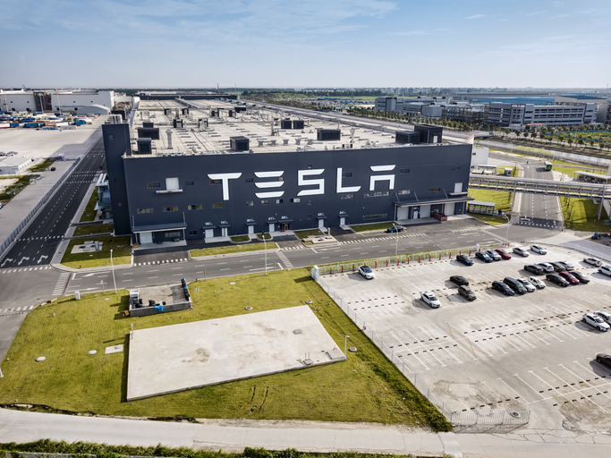 Exterior view of automobile plant Tesla Gigafactory 3 located in Pudong District, Shanghai, China