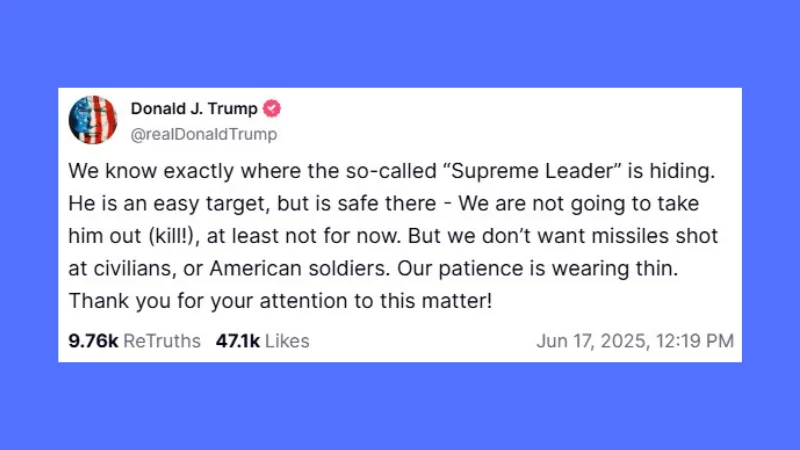 Trump Threatens Iran's Supreme Leader