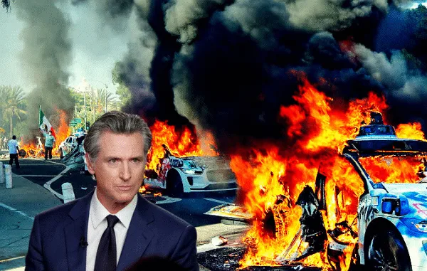 Waymos on Fire in Los Angeles Protests