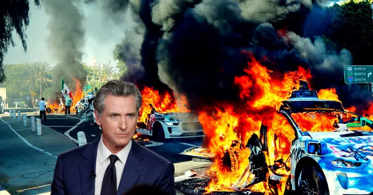 Waymos on Fire in Los Angeles Protests