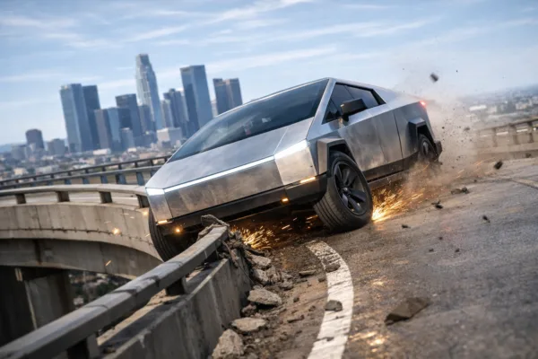 Cybertruck Nearly Sends Mom and Baby Off Overpass