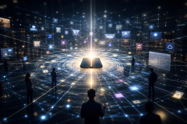 Virtual hub of glowing connections