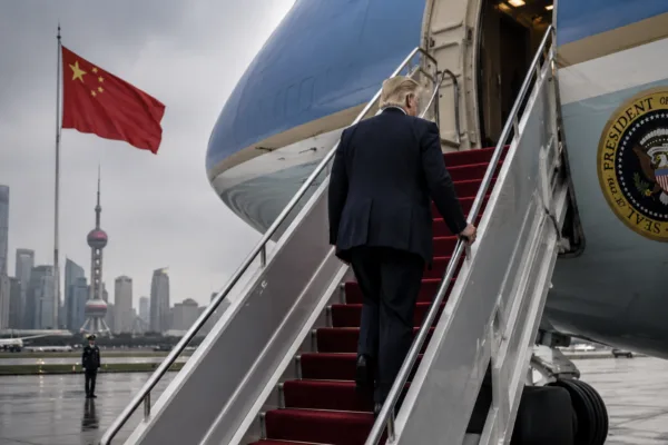 Boarding Air Force One in Shanghai