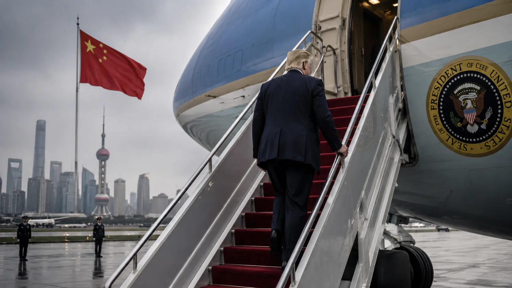 Boarding Air Force One in Shanghai