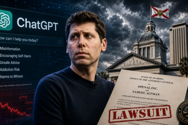 OpenAI CEO Sam Altman as Florida files lawsuit against OpenAI over ChatGPT safety concerns, artificial intelligence risks, and consumer protection allegations.