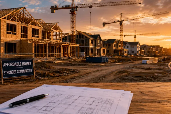 Large-scale residential housing construction project highlighting America's housing supply and affordability challenges.