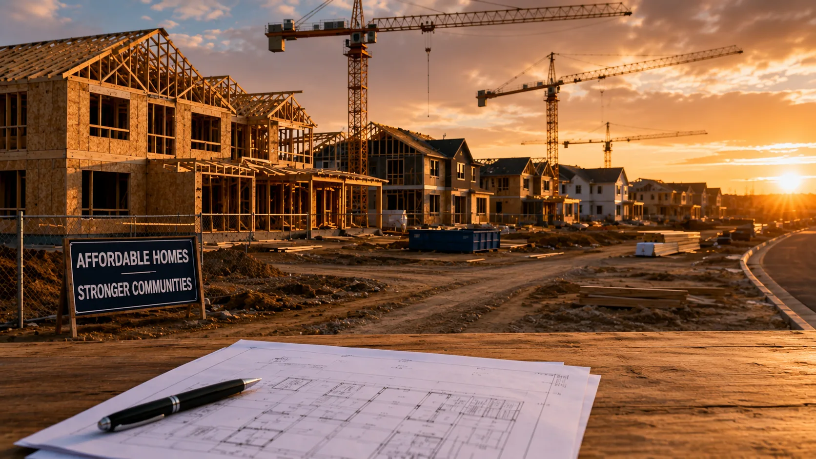 Large-scale residential housing construction project highlighting America's housing supply and affordability challenges.