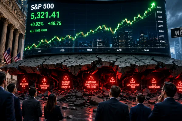 Record-high stock market built on a cracked foundation as investors face growing bear market warnings, market concentration risks, and concerns over an AI-driven rally.