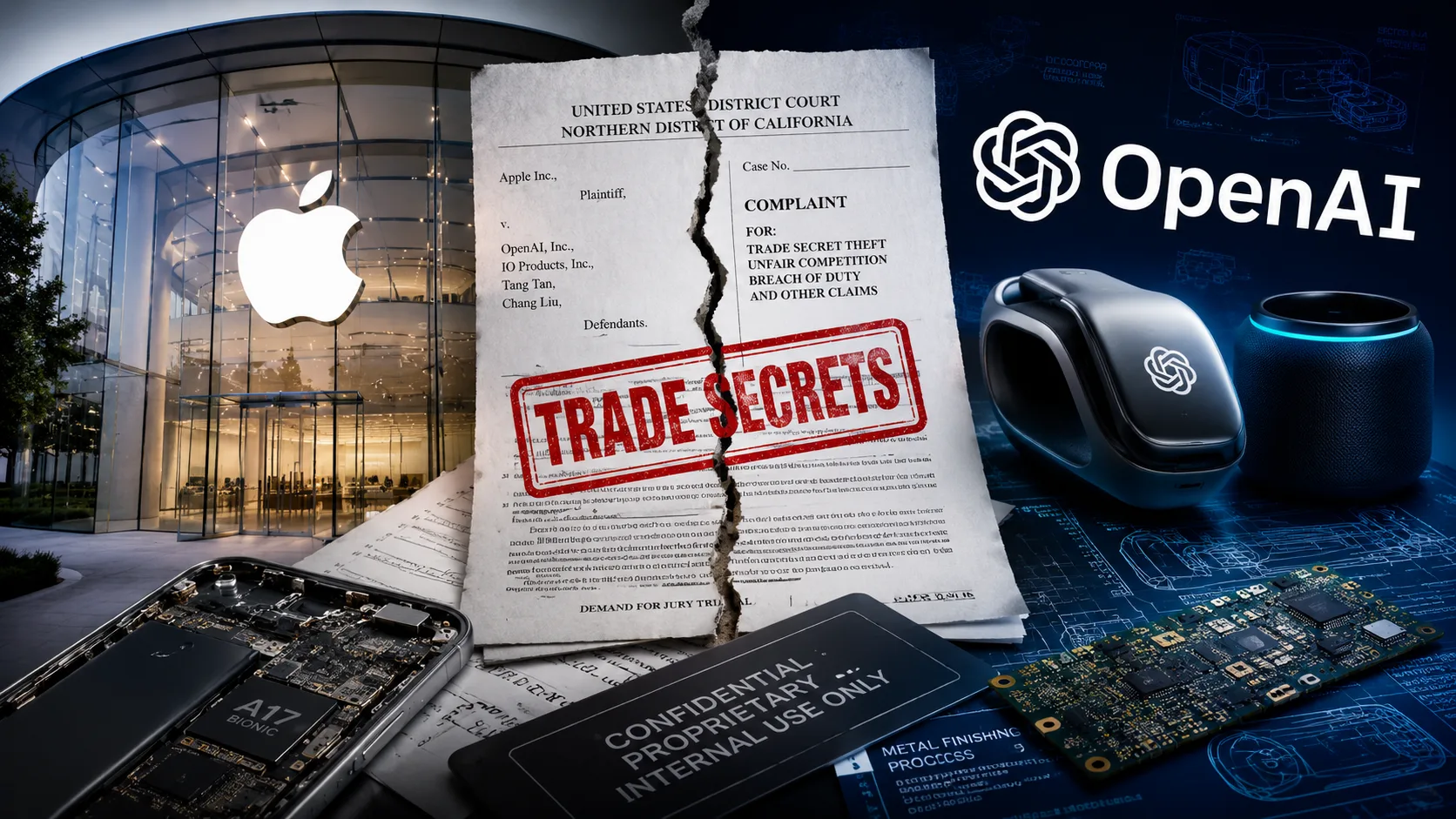 Apple and OpenAI face off as Apple files a federal lawsuit alleging trade secret theft tied to AI hardware development.