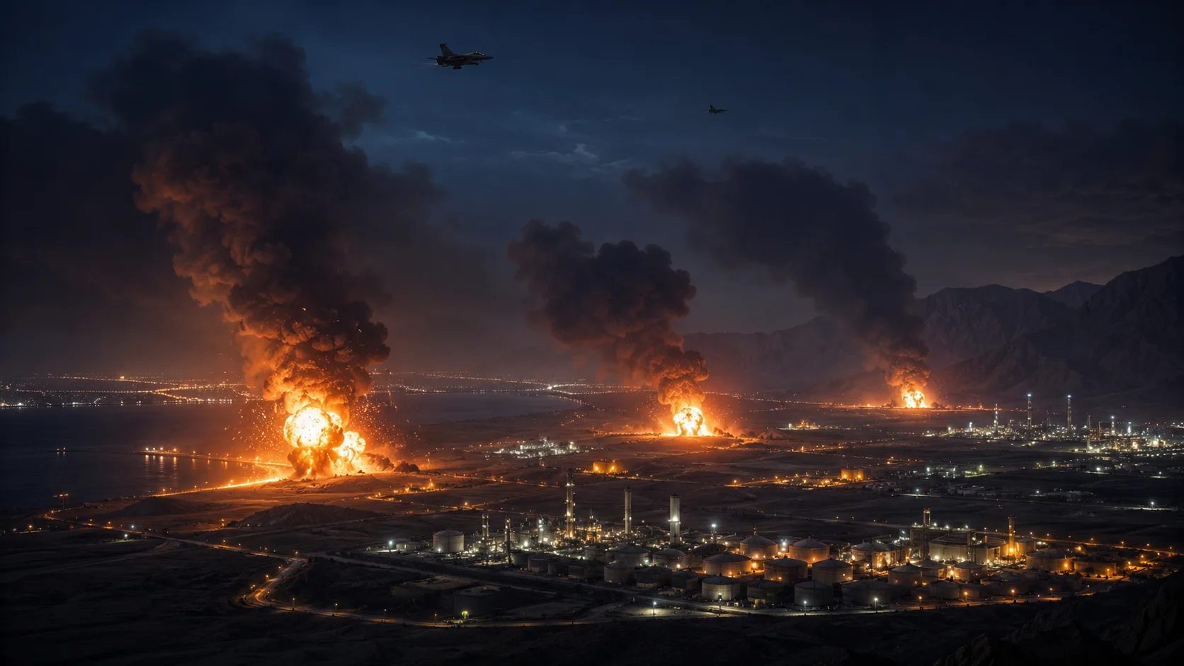 Nighttime explosions over southern Iran following mysterious unclaimed airstrikes that raised fears of escalating conflict in the Middle East.