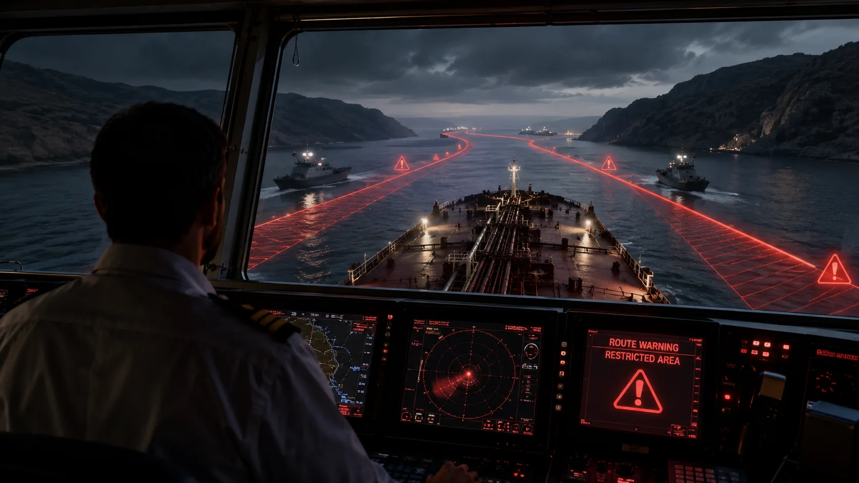 Oil tanker captain navigates Strait of Hormuz as Iran threatens ships with forceful response over restricted routes.