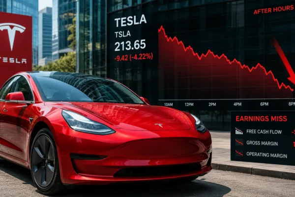 Tesla stock falls after earnings miss as negative free cash flow and shrinking profit margins pressure shares