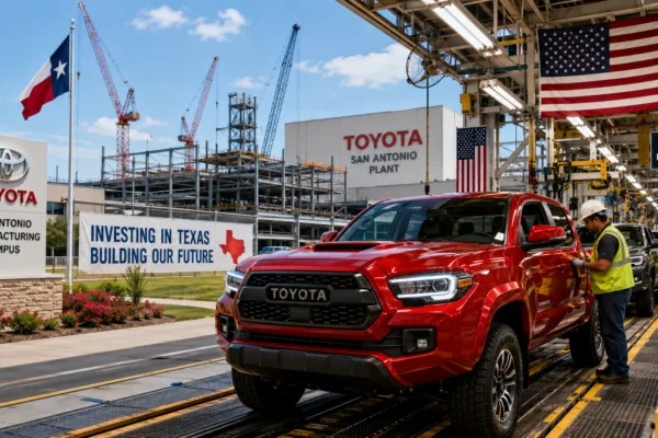 Toyota Tacoma pickup production line inside the company's expanding San Antonio, Texas manufacturing plant following a $3.6 billion investment.