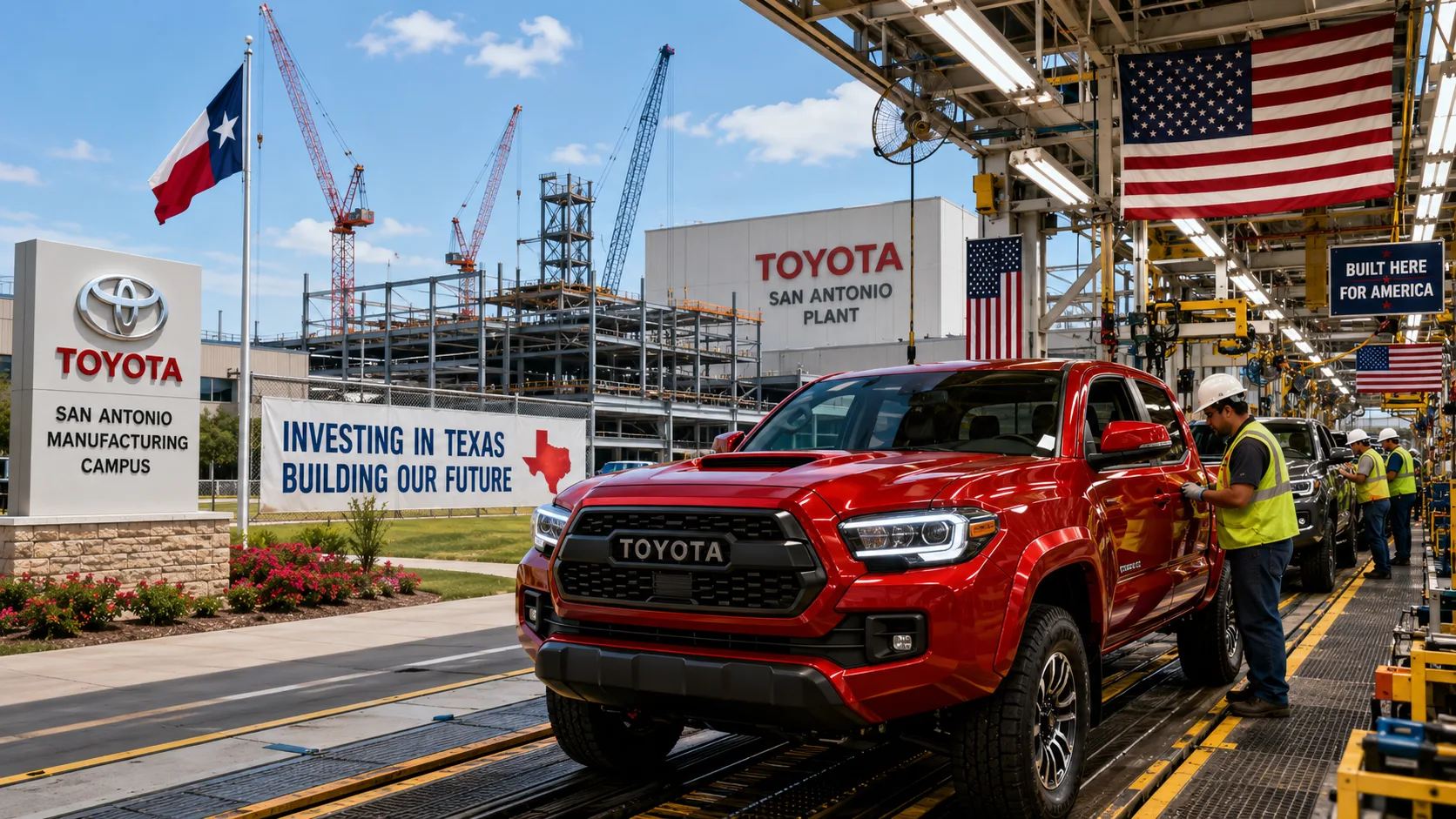 Toyota Tacoma pickup production line inside the company's expanding San Antonio, Texas manufacturing plant following a $3.6 billion investment.