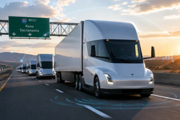 500 Tesla Semi trucks traveling on a U.S. highway as Tesla expands its electric trucking business