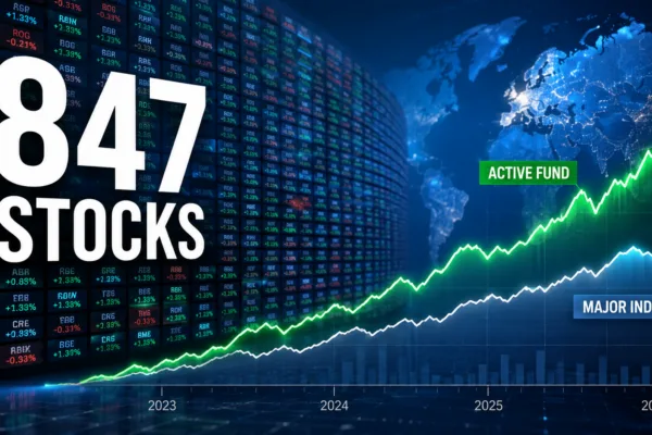 Active international fund holding 847 stocks outperforms major market indexes with a diversified global investment strategy.