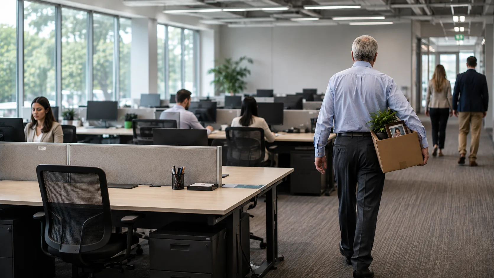 Older American worker leaving an office as the U.S. workforce shrinks by more than 1 million people.
