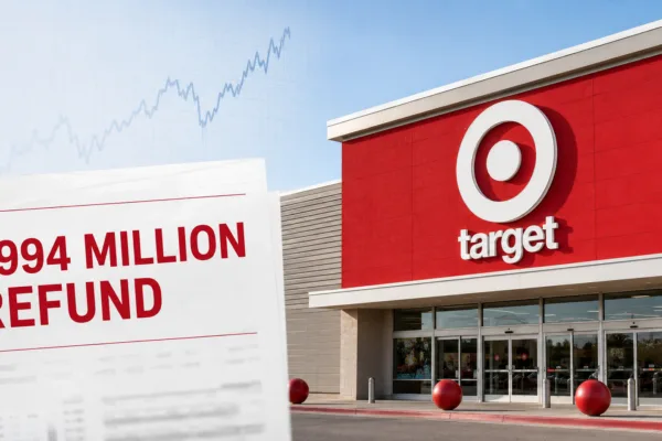 Target storefront with $994 million tariff refund document following the company’s second-quarter earnings report
