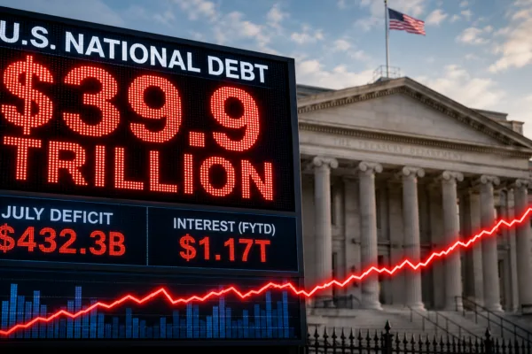 U.S. national debt reaches $39.9 trillion as July budget deficit surges to $432.3 billion