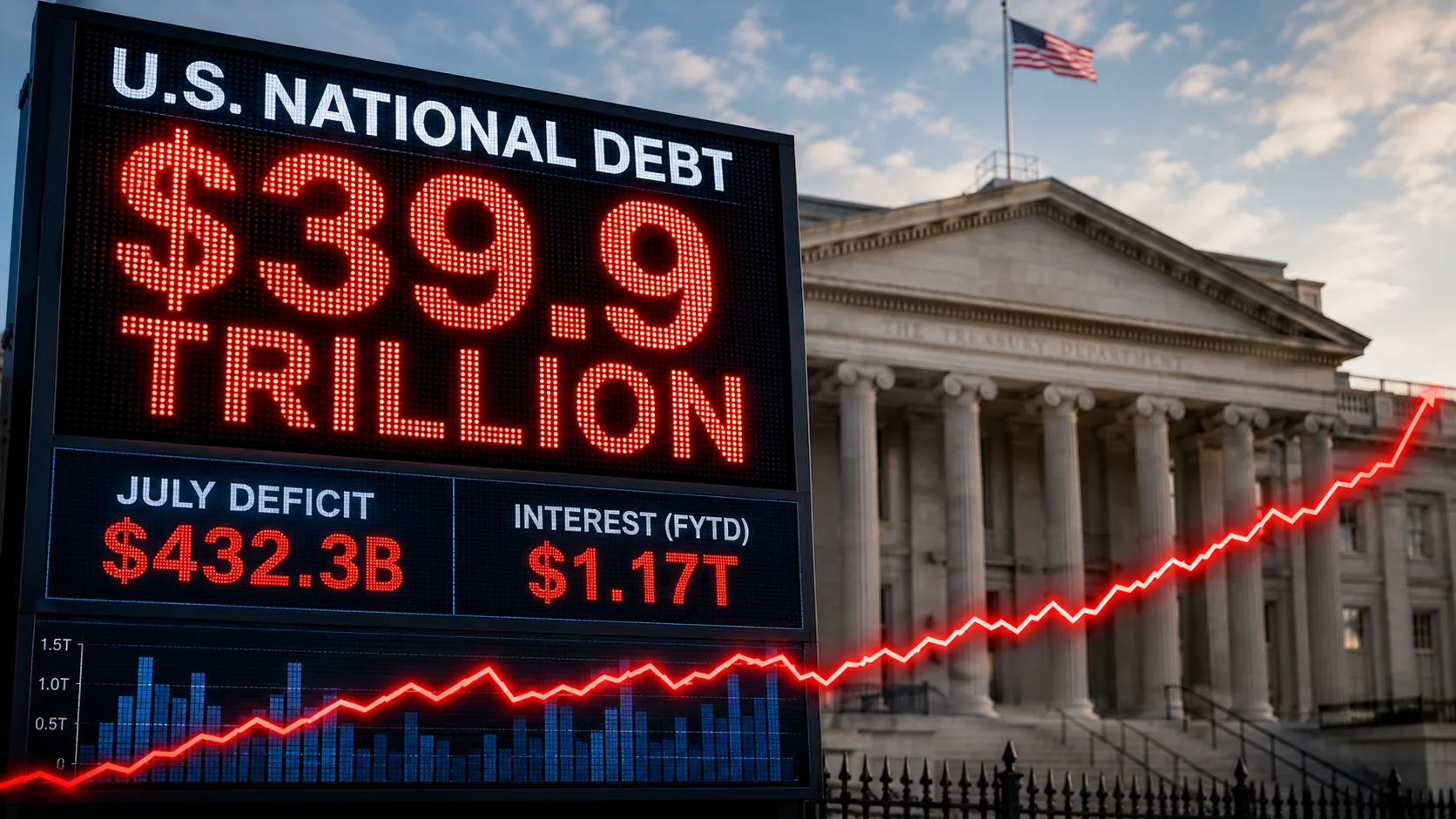U.S. national debt reaches $39.9 trillion as July budget deficit surges to $432.3 billion