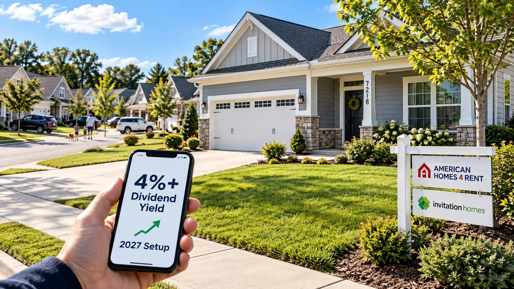 American Homes 4 Rent and Invitation Homes rental properties with a 4% dividend yield and 2027 investment setup.