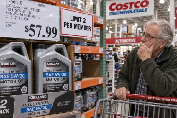 Costco limits Kirkland Signature synthetic motor oil purchases to two per member as the price rises to $57.99.