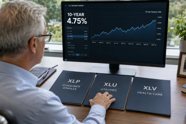 Investor reviews XLP, XLU and XLV stock sector ETFs as the 10-year Treasury yield rises to 4.75%.