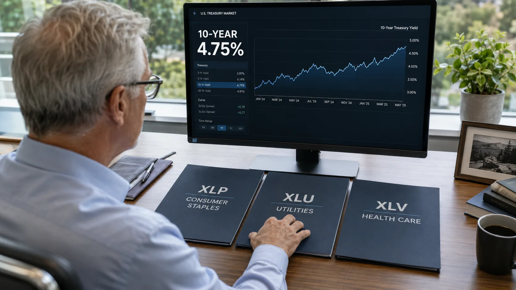 Investor reviews XLP, XLU and XLV stock sector ETFs as the 10-year Treasury yield rises to 4.75%.