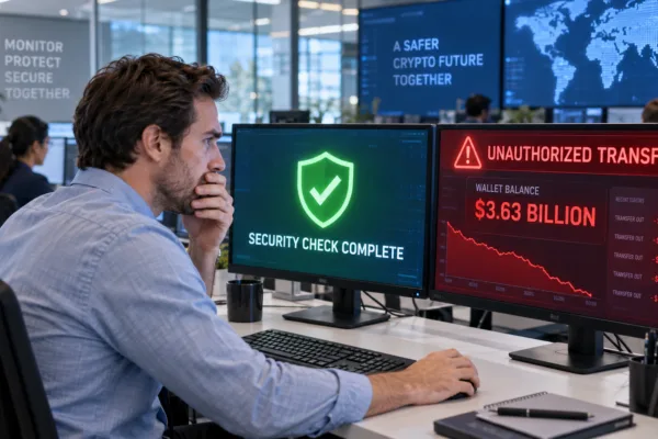 Cryptocurrency security platform shows completed security check as hackers steal $3.63 billion in digital assets.