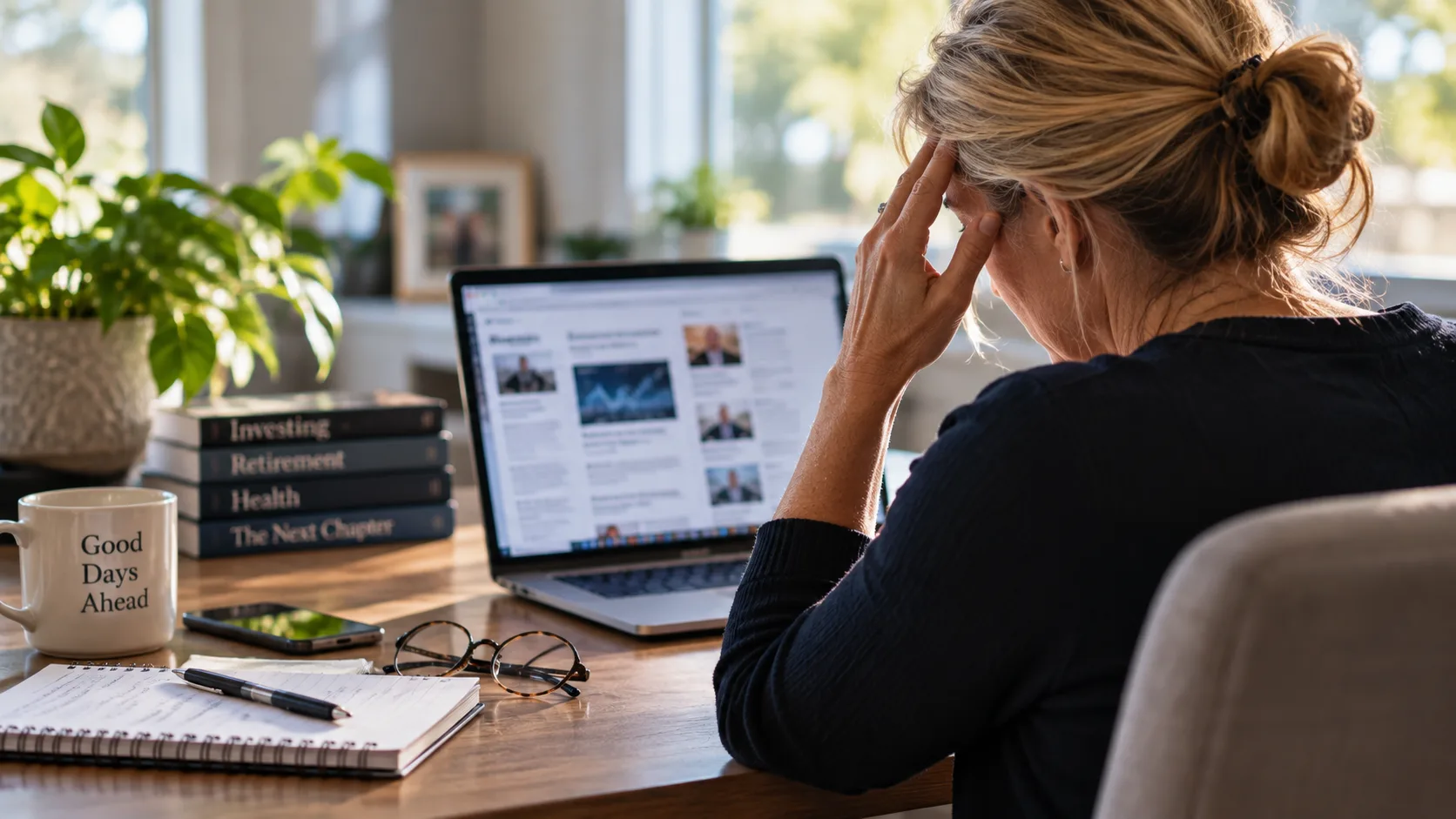 Woman experiencing vision problems while looking at a computer screen amid concerns over Ozempic and permanent vision loss