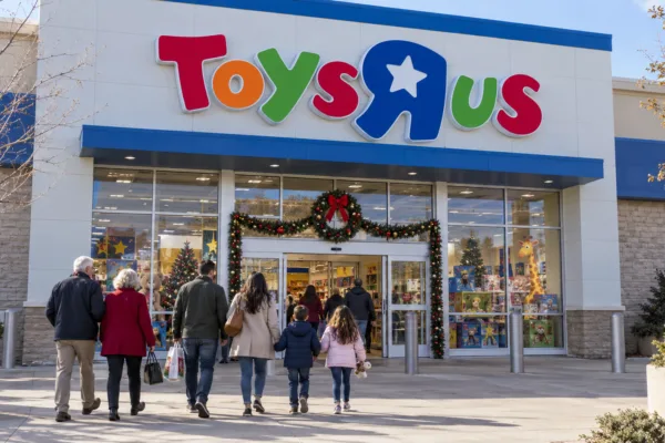 Toys R Us store reopening as families shop during the holiday season.