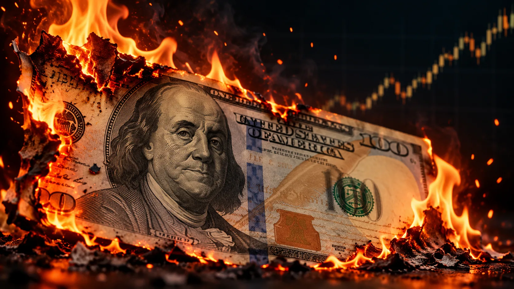 Burning Hundred-Dollar Bill Amid Rising Markets