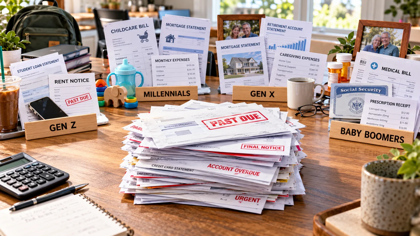 Generational Financial Stress Tabletop Scene