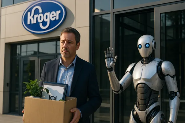 Kroger office farewell, robot waving