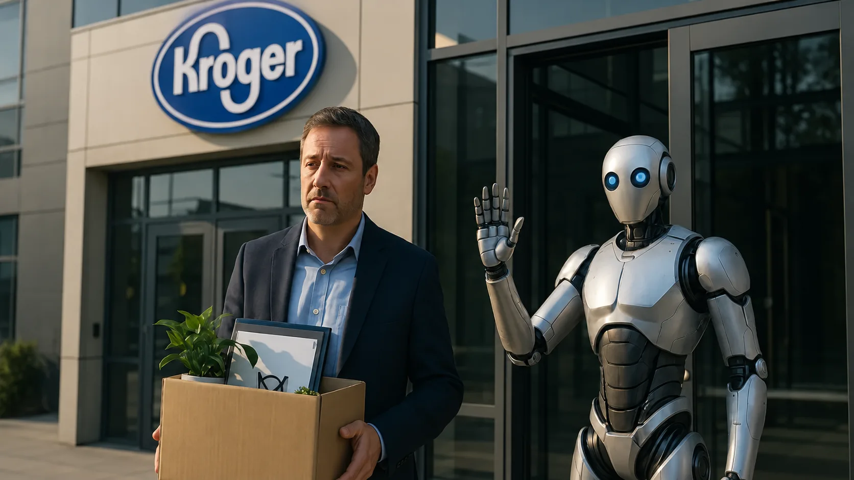 Kroger office farewell, robot waving