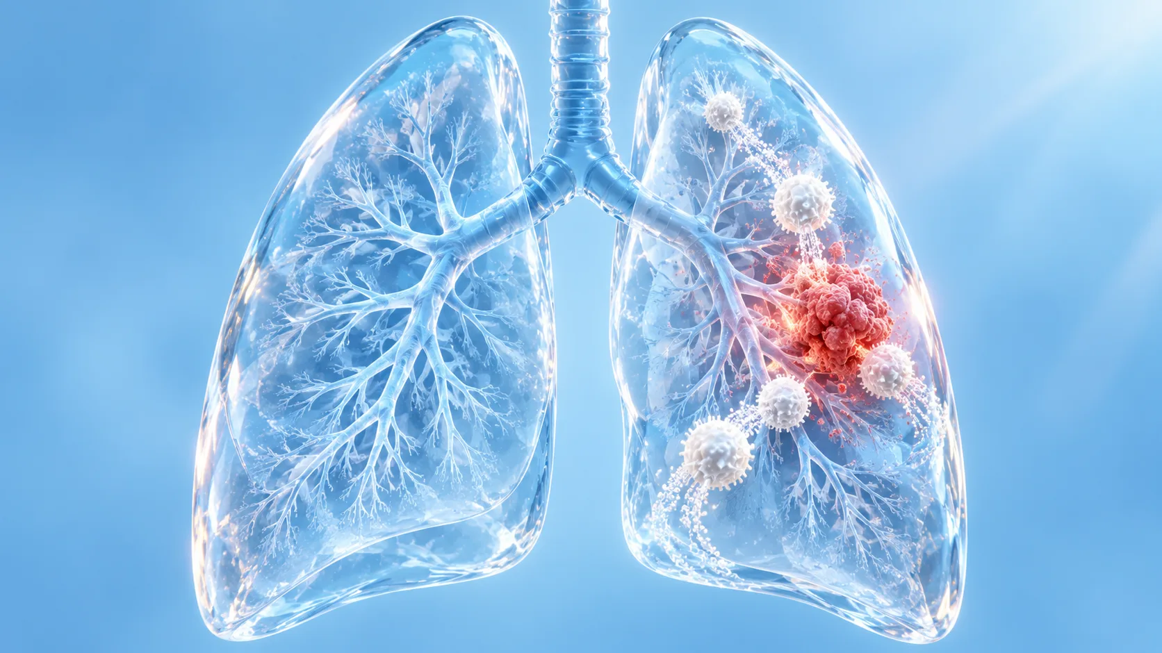 Luminous lungs, converging immune cells