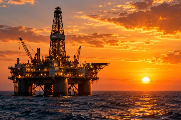 Offshore Oil Rig at Sunset