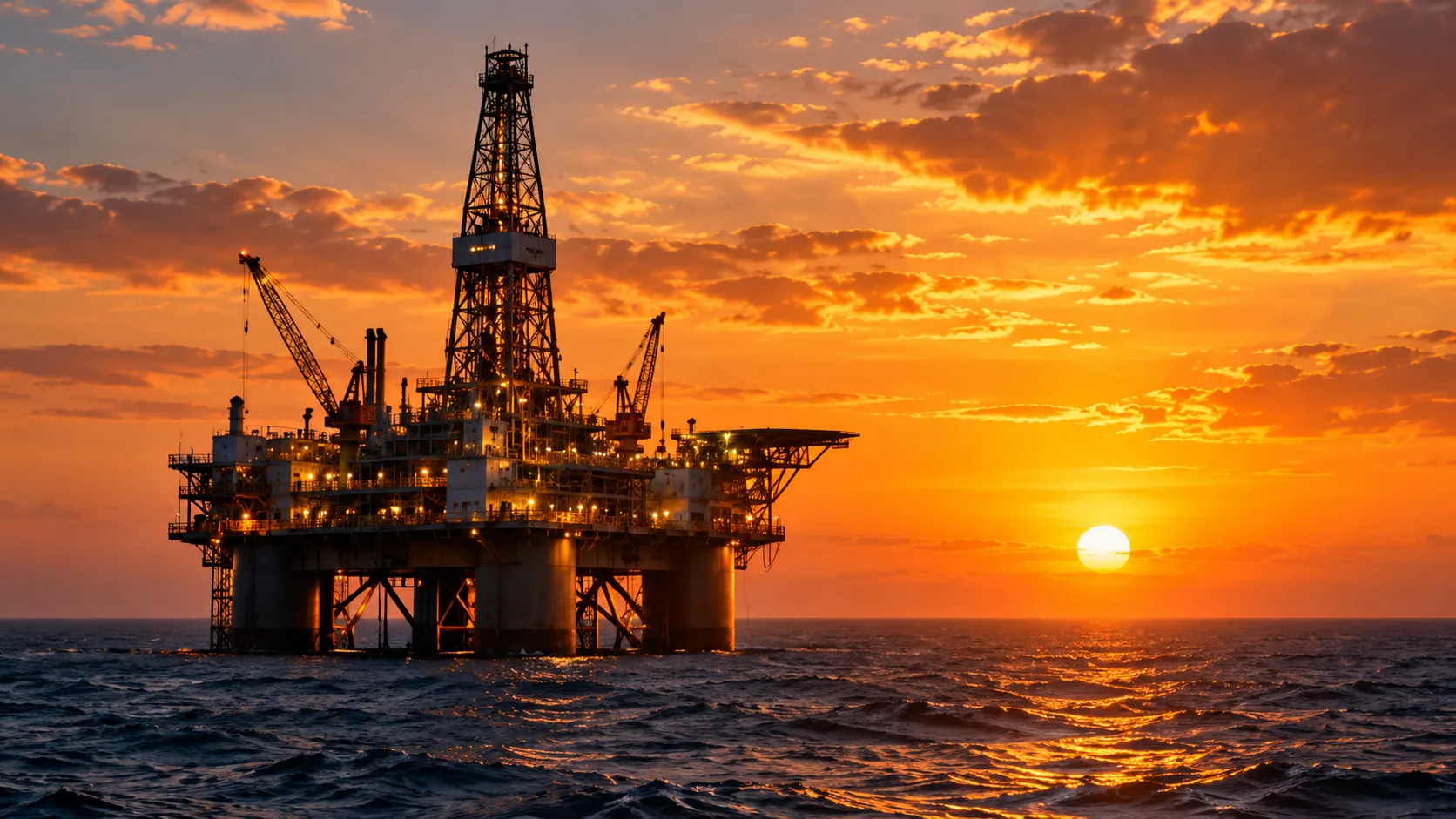 Offshore Oil Rig at Sunset