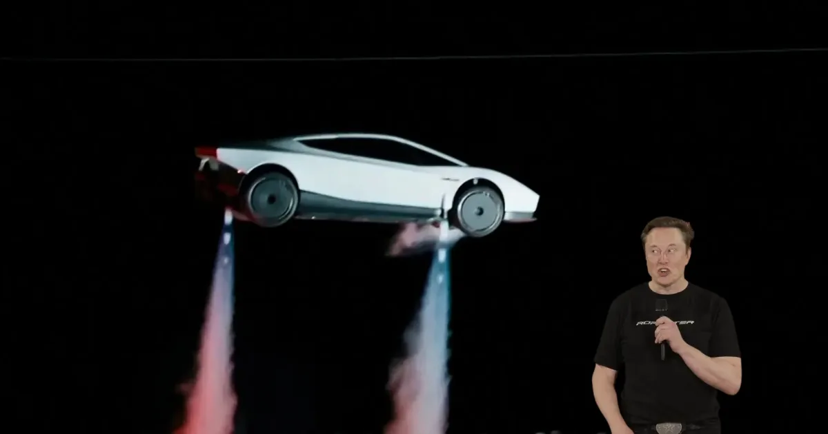 Tesla Roadster Flying